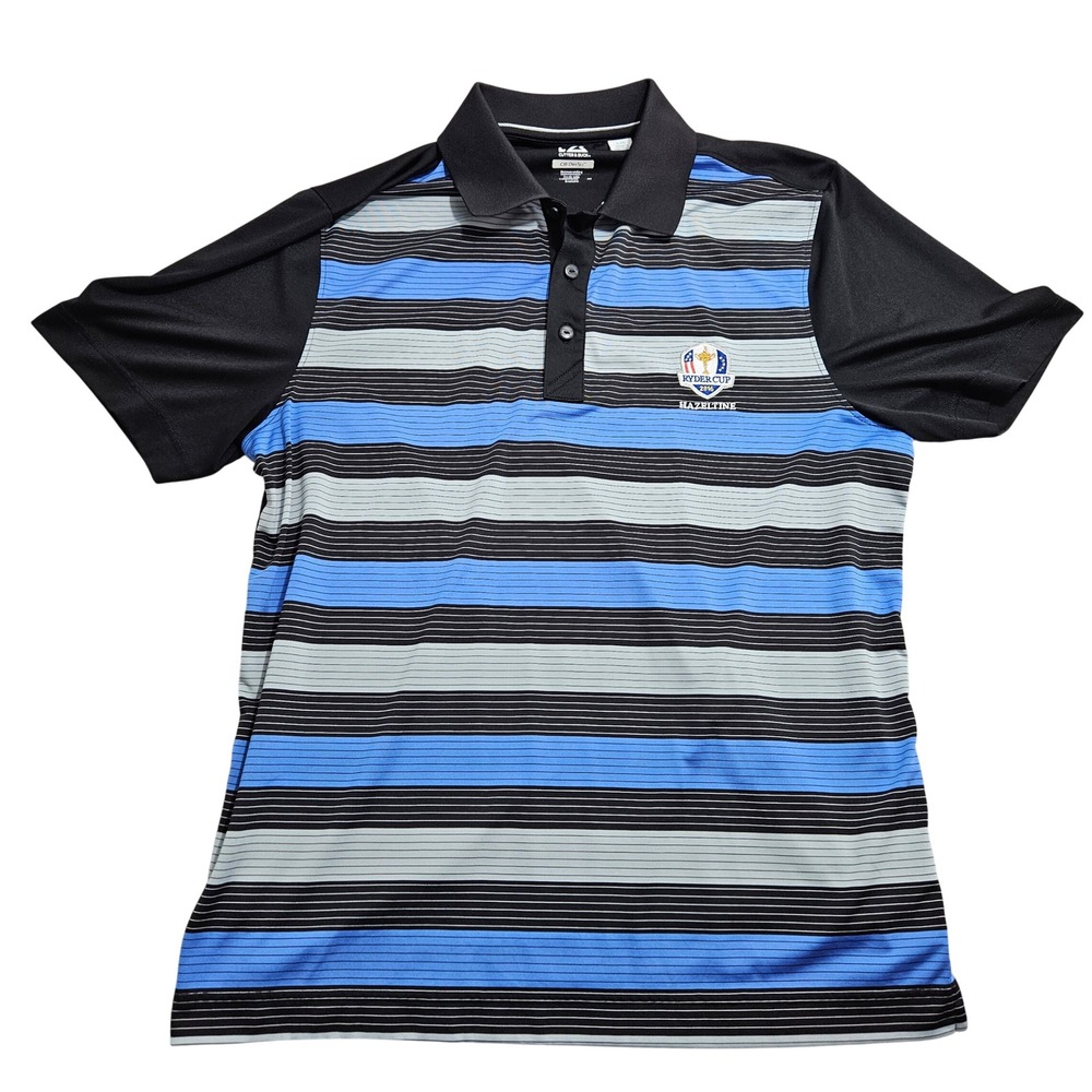 Cutter & Buck Men 2016 Ryder Cup Hazeltine Striped Golf Polo Blue Black‎ L *